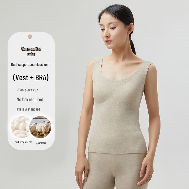 

Женский кашемировый антибактериальный шелковый жилет с чашками для бюстгальтера 2XL (suggested 140-160 jin)