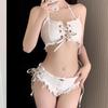 White Halterneck Denim Bikini Set: Sexy Two-Piece for Small Chest - Perfect for Vacation or Hot Springs