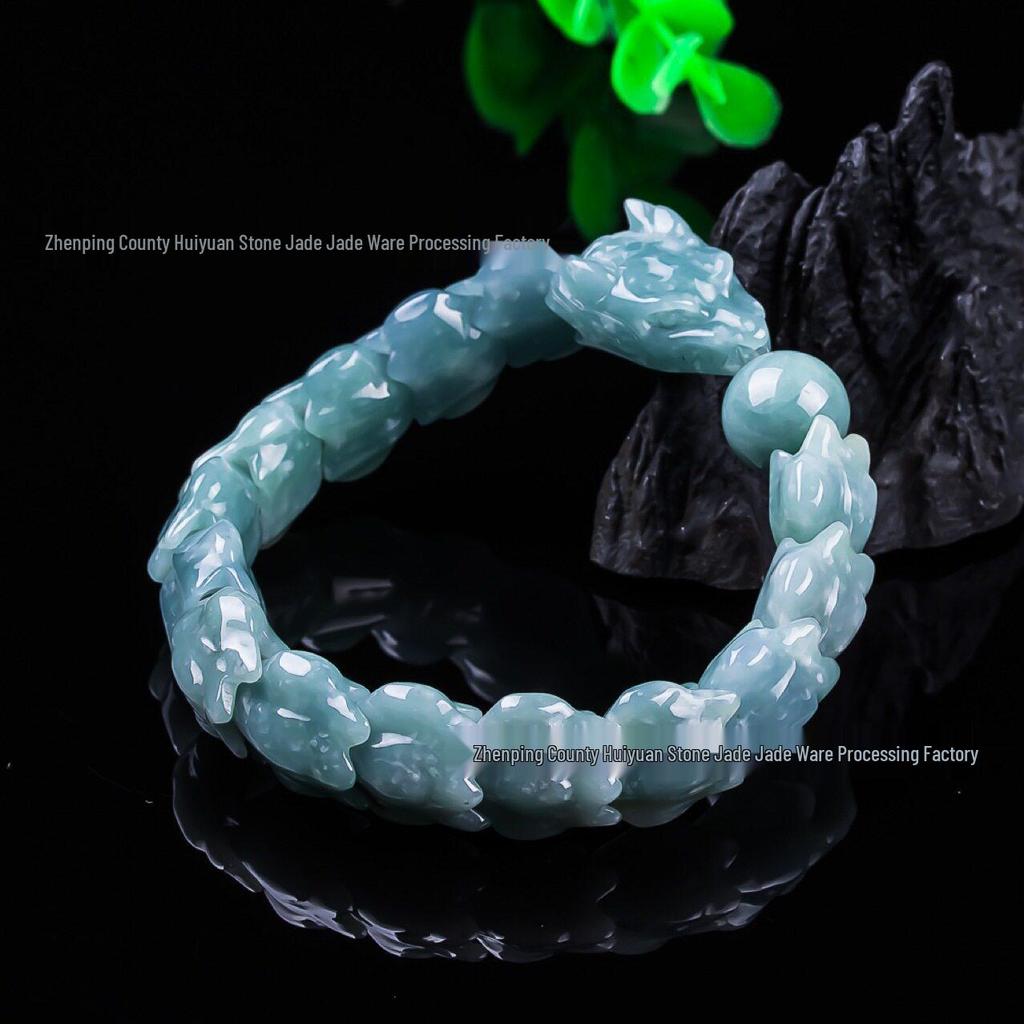 Prachtig Gesneden Jade Draak Armband: Natuurlijke Hetian Groene & Zwarte Schapenvet Jade met Inkt Jade Accenten