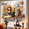 Waterproof Pumpkin Ghost Murals 4Pcs Halloween Cartoon Window Clings Scarecrow Stickers Fall Festival Ornaments Removable Decals for Home Storefront