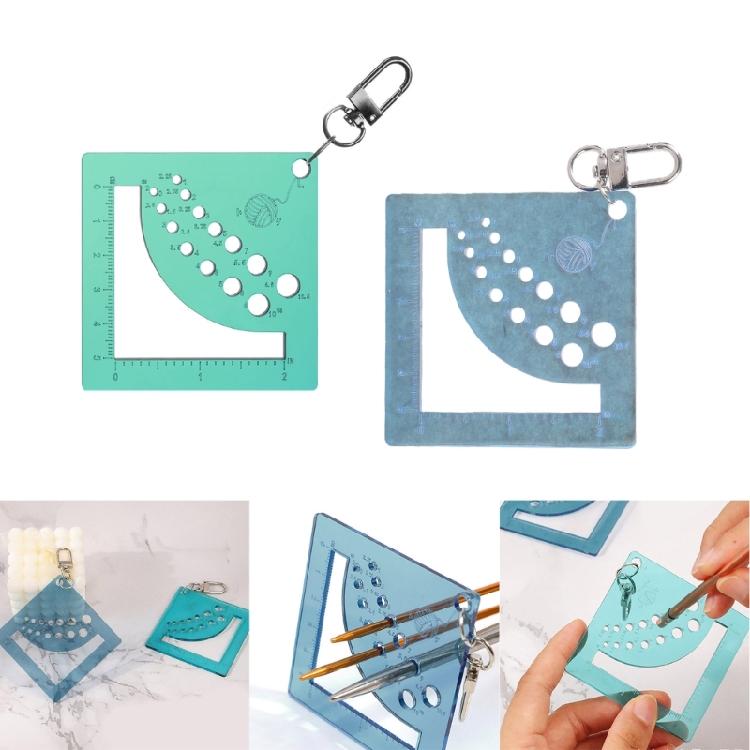Knitting Needle Gauge Ruler with Carabiner Clip Keyring Crochet Yarns Knitting Gauge Knitting Needle Measuring Tool