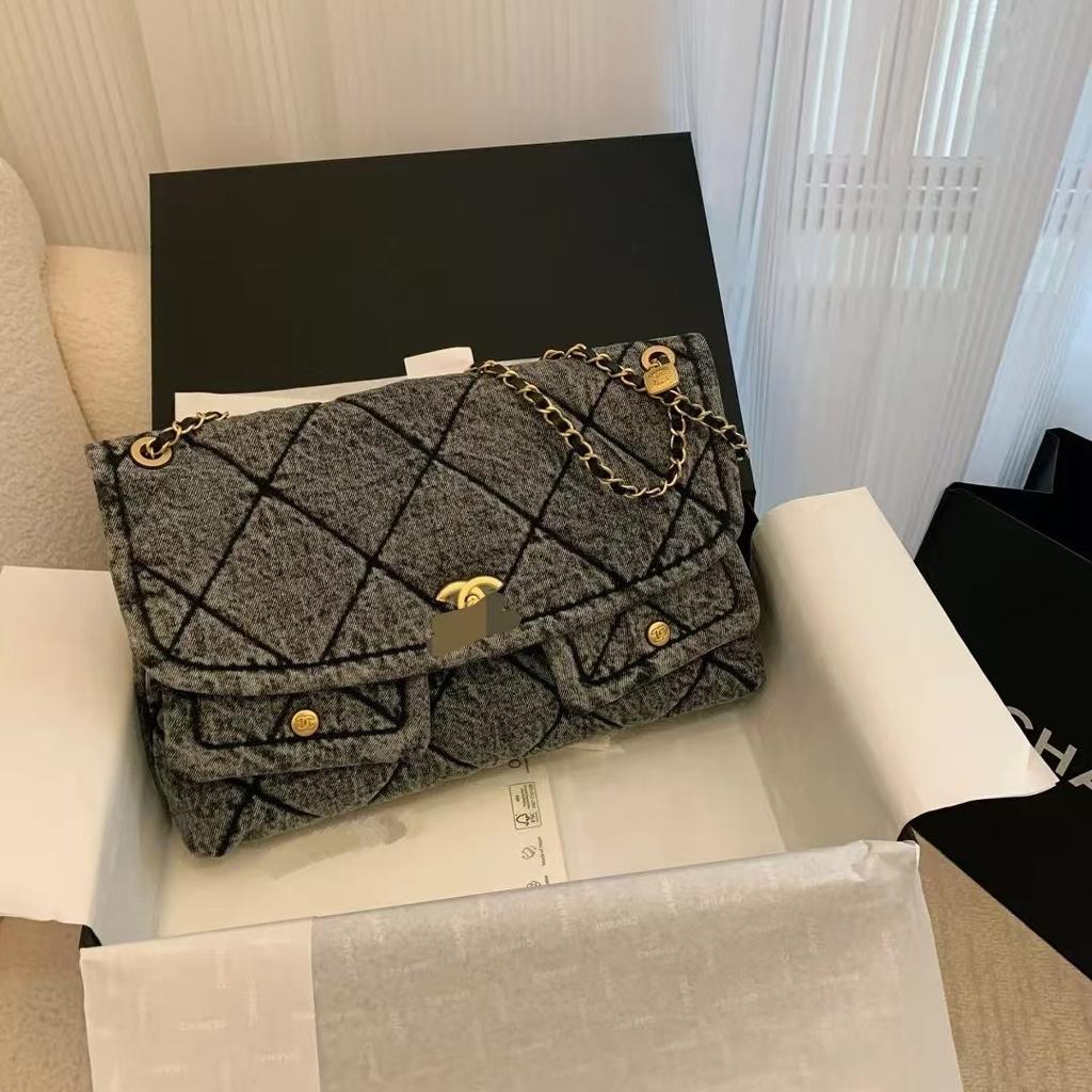 25K Retro-Denim-Ketten-25-Tasche neue Xiaoxiangfeng-Wanderer-Posttasche modisch vielseitig Einzel Schulter Schrägband