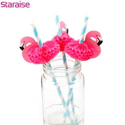 Pink Paper Flamingo Straws Hawaiian Party Decorations Birthday Wedding Paper Drinking Straws Beach Summer Aloha Party Supplies