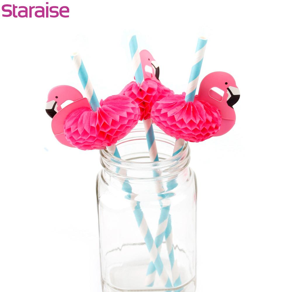 Rosa Papier-Flamingo-Strohhalme Hawaiische Partydekorationen Geburtstag Hochzeit Papier-Trinkhalme Strand Sommer Aloha Partyzubehör