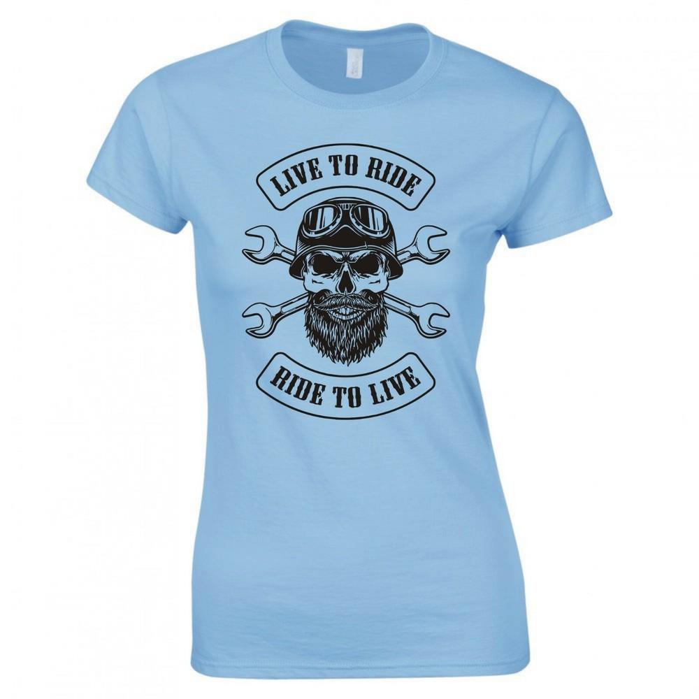 Biker Live To Ride Ride To Live Ladies Skinny Fit Tshirt S