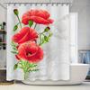 Beautiful Red Poppy Shower Curtain with Fresh Green Leaves Printed Waterproof Fabric Bathroom Decor for Home Bath Room