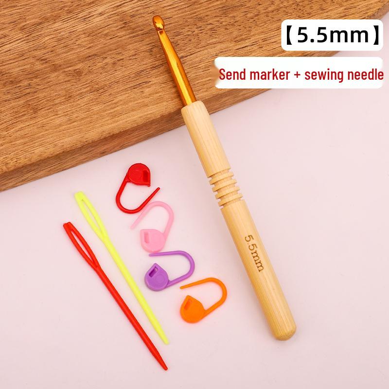 Set croșete din lemn rotunde pentru proiecte cu fir: Pulover, Păpușă, Papuci de casă și Pachet Material Tricotat