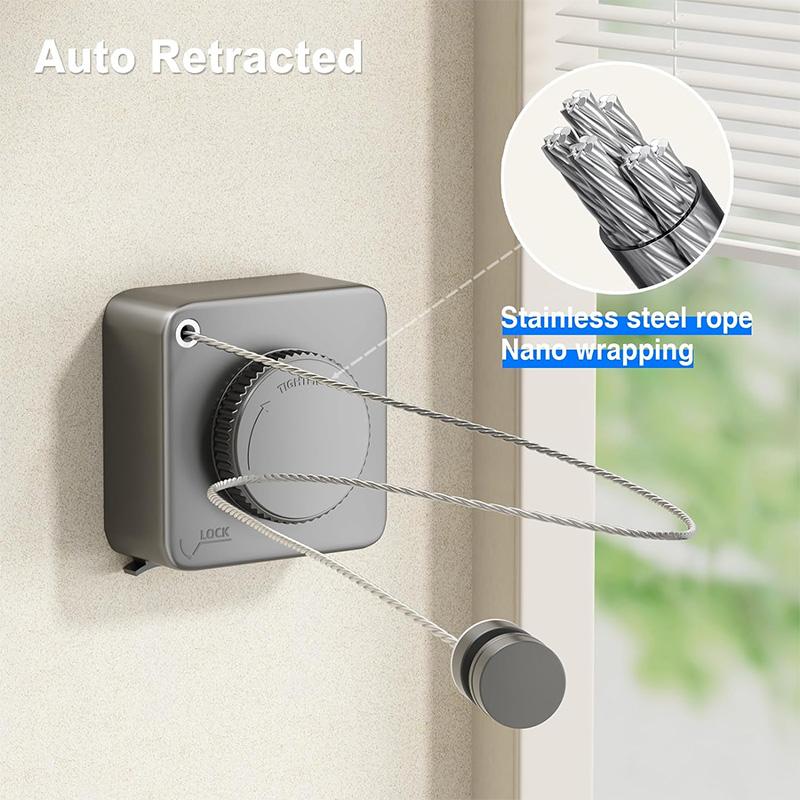 4.8m Stainless Steel Rope Retractable Clothesline Extendable Clothes Line on the Wall Apartment Lavatory RV Cloth Drying Horse