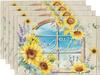 Sunshine Window Blue Sky Sunflowers Summer Placemats Set of 4, 12x18 Inch Seasonal Holiday Table Mats for Party Kitchen Dining Decoration