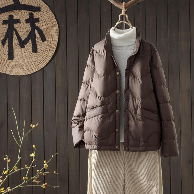 Literary and retro down jacket women's short winter light stand-up collar warm small temperament casual top tide