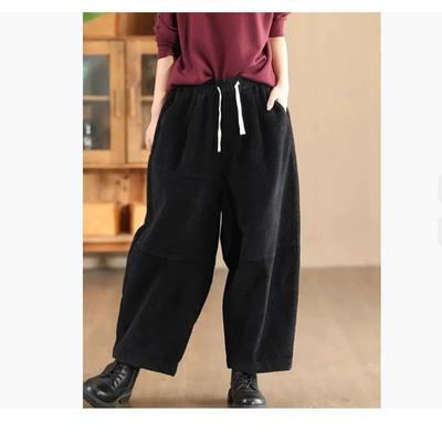 Damen Winter Vintage Spleißen Einfarbige Haremshose Aus Baumwolle Elastische Taille Im Chinesischen Stil Freizeithose