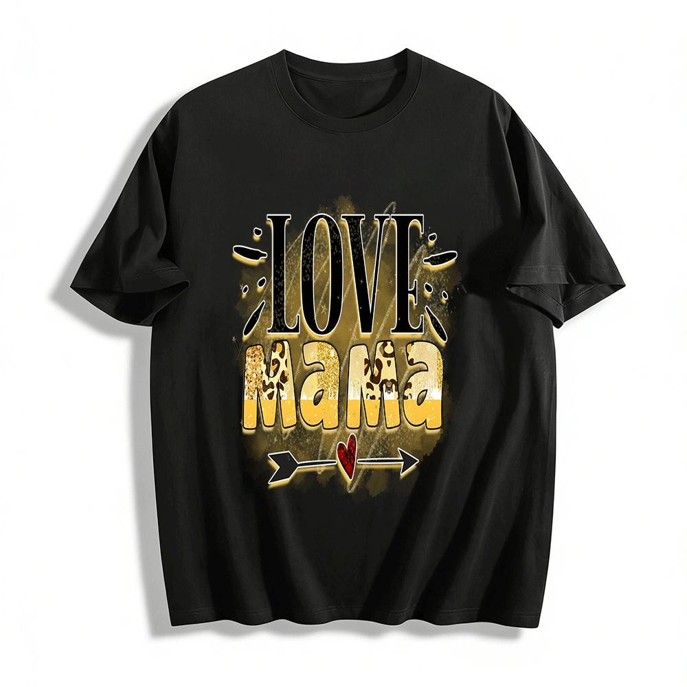 

Love Mama Leopard Print Graphic Tee Casual Mother s Day Gift Top Pure cotton T-shirt XXS