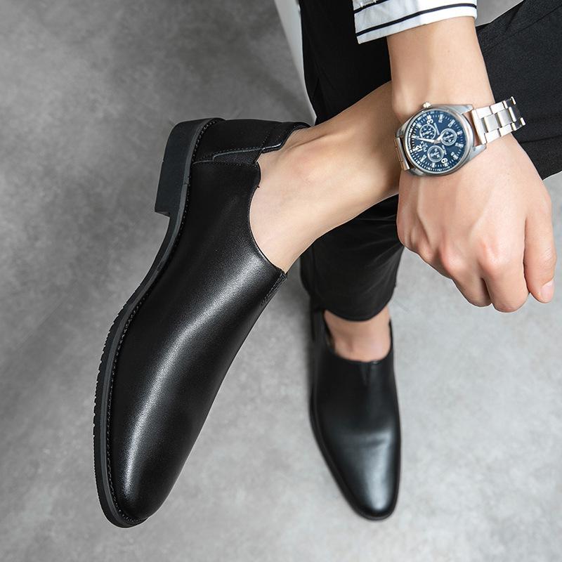 Herren Modische Koreanische Slip-On Lederschuhe, Lässig bis Formell, Spitze Zehenpartie