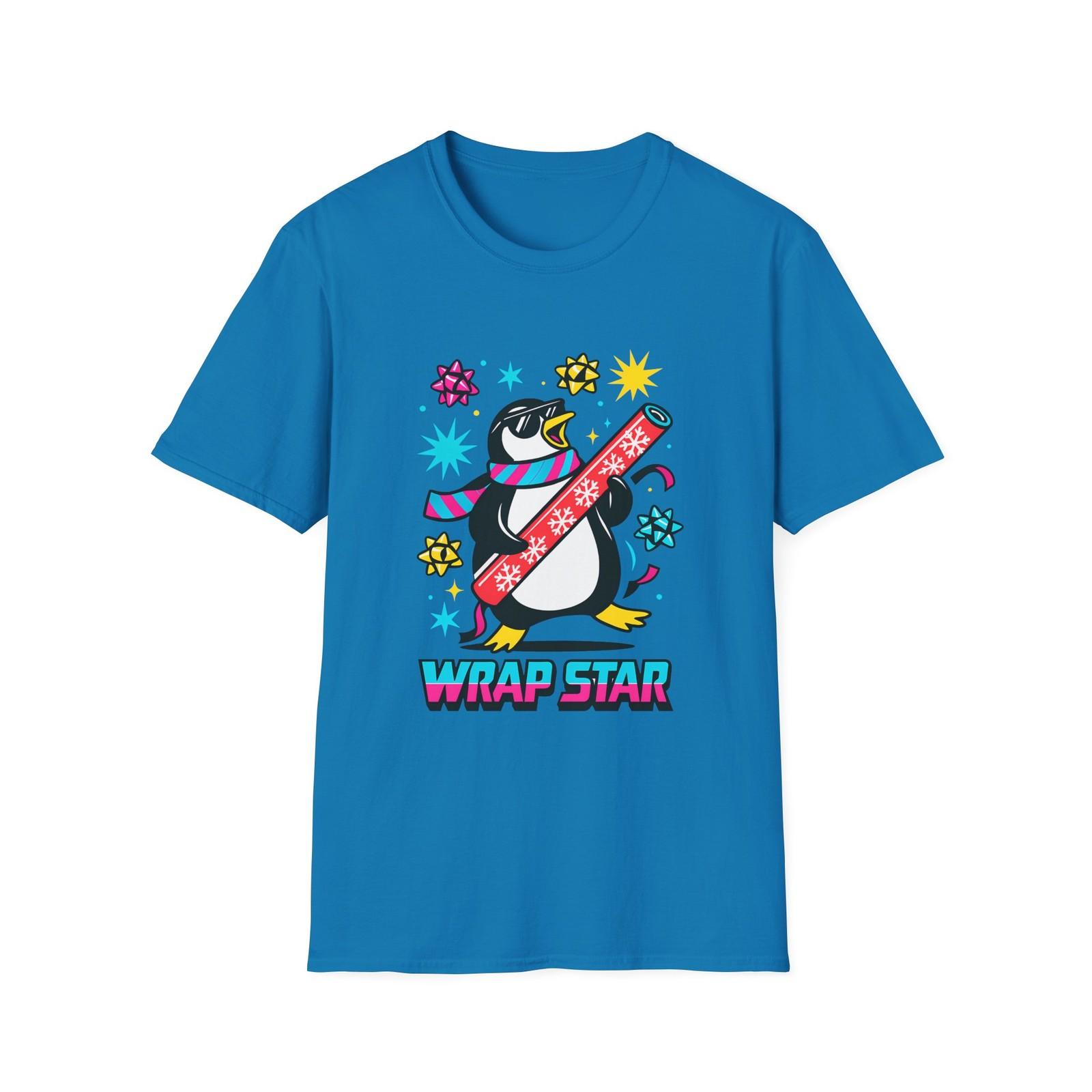 Unisex Softstyle T-Shirt Mens Womens Tees Top Retro 80s Penguin Sunglasses Wrapping Guitar Christmas L