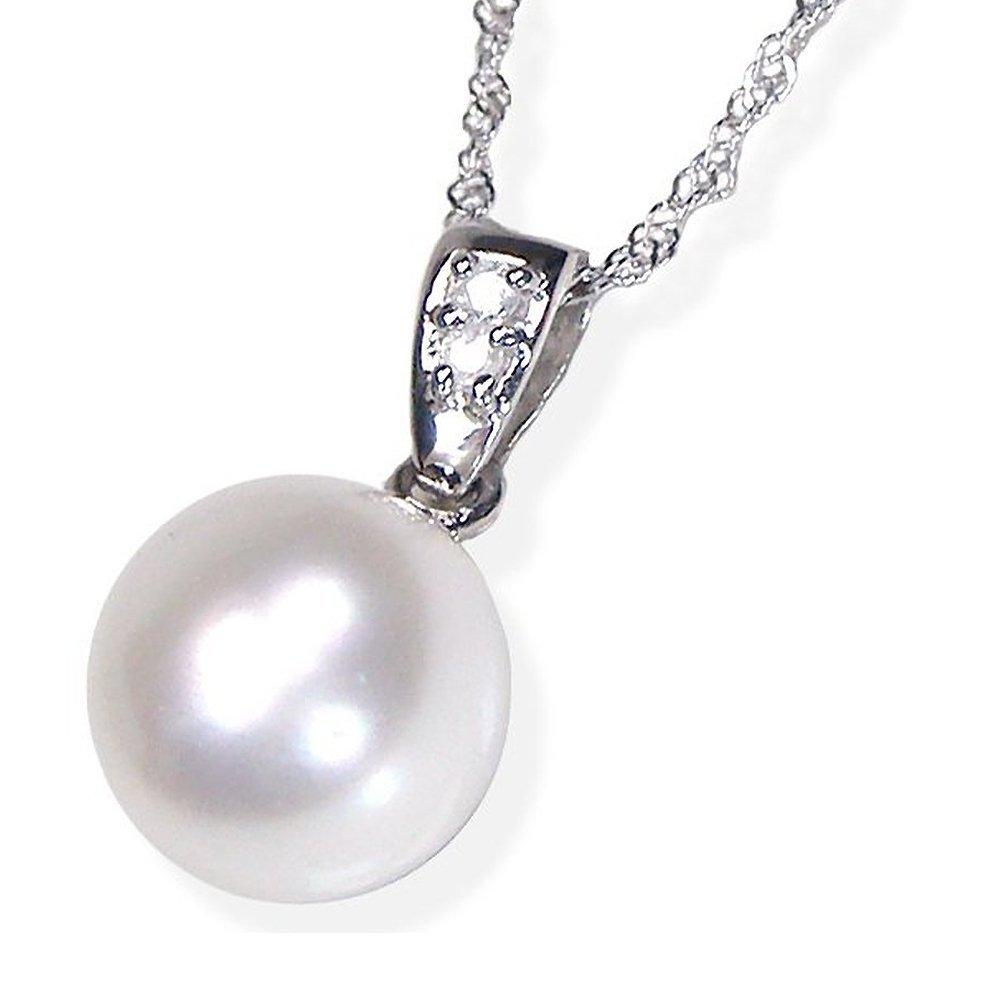 And My Jewelry Genuine Akoya Pearl Pendant Necklace with a Pure Japanese Pearl and an Diamond Made In Japan Wrapping [Your Box] Platinum-Framed 8.5mm