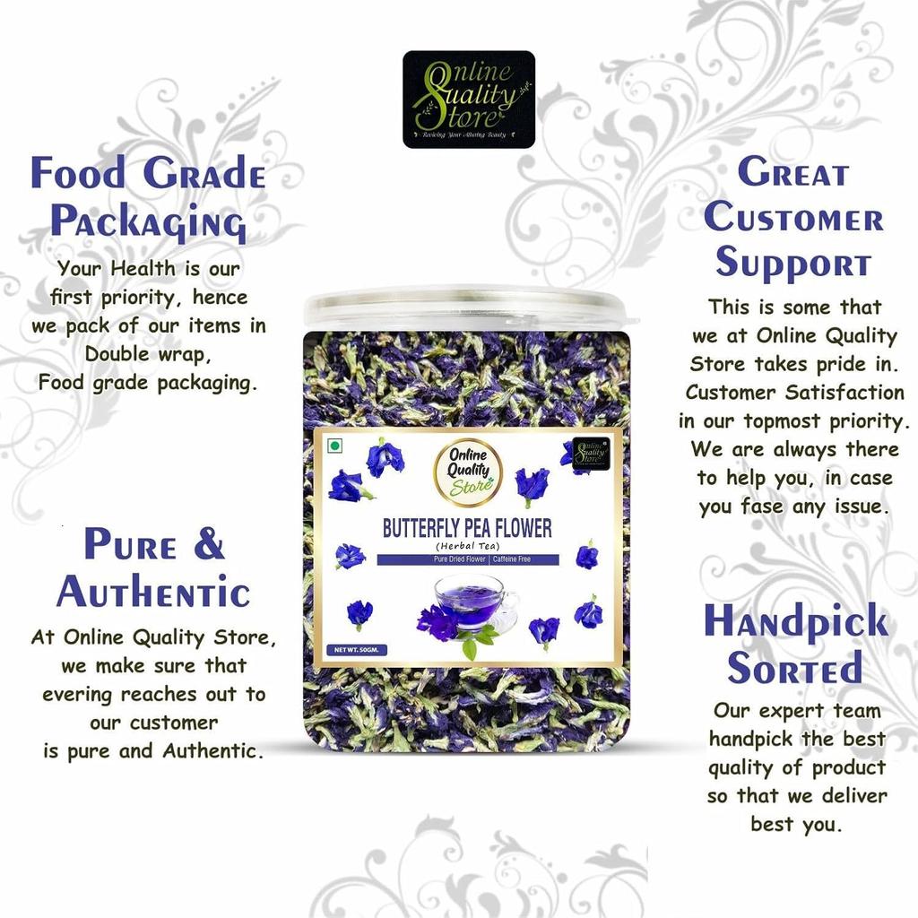 Online Quality Store Butterfly Pea Flower Tea - 50g | Blue Pea | Relieves Stress | Hot, Iced | Caffeine Free Herbal Green Tea
