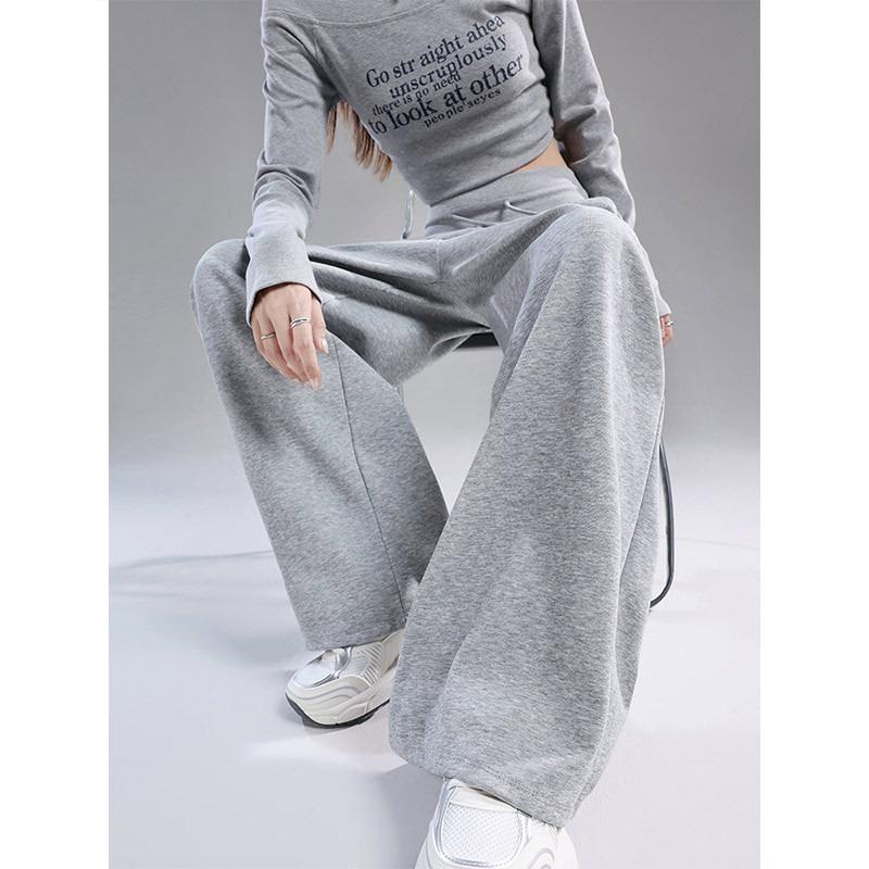 Retro casual sweatpants women's autumn new low-rise loose and thin straight drape wide-leg trousers