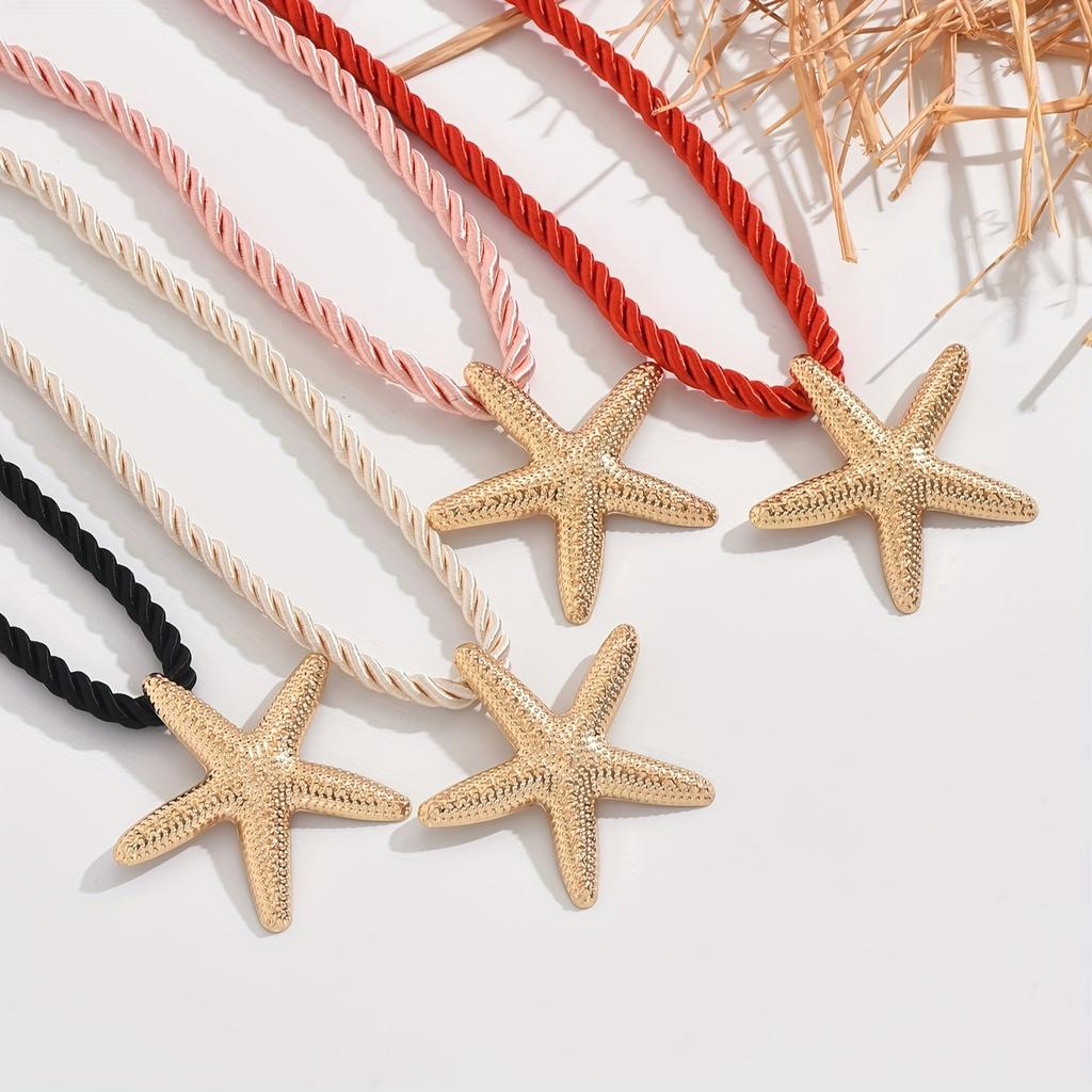 Beach Style Starfish Pendant Necklace, Long Woven Rope, Women's Fashion Jewelry for Daily & Vacation Wear, All-Season Accessory