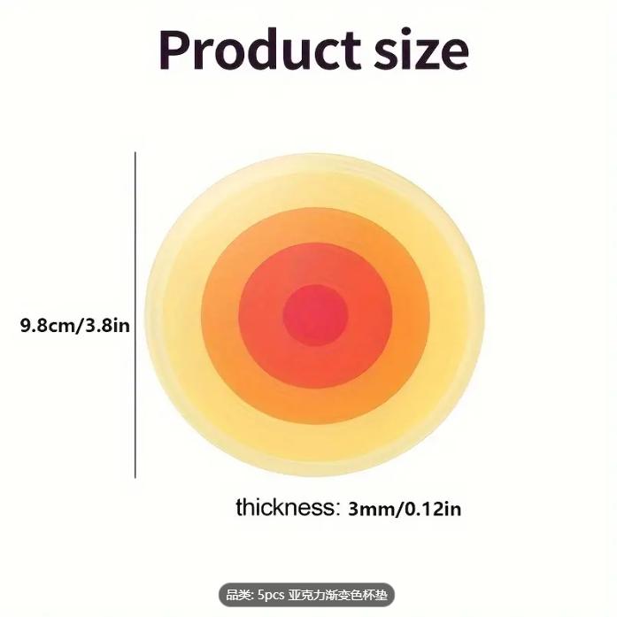 5pcs Acrylic Gradient Color Coasters Round Heat-resistant Coasters Table Decor Beverage Coasters, Coffee Coasters Home Decor