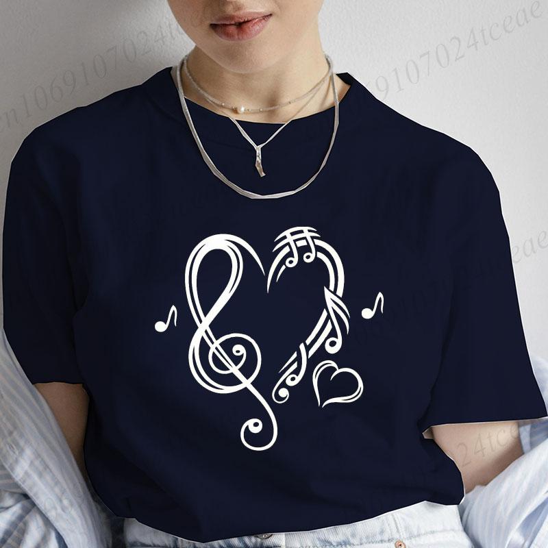 Musical Note Heart Print Unisex T Shirt Short Sleeve O Neck Unisex Tshirt Ladies Fashion Tee Shirt Tops Clothes Camisetas Mujer