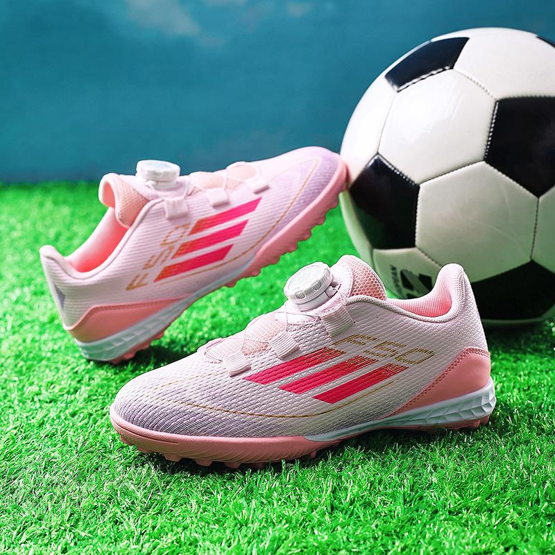 Children's Football Shoes Boys and Girls Primary School Students TF Broken Nails Leather Surface Rotating Buckle Competition Training Shoes One Piece
