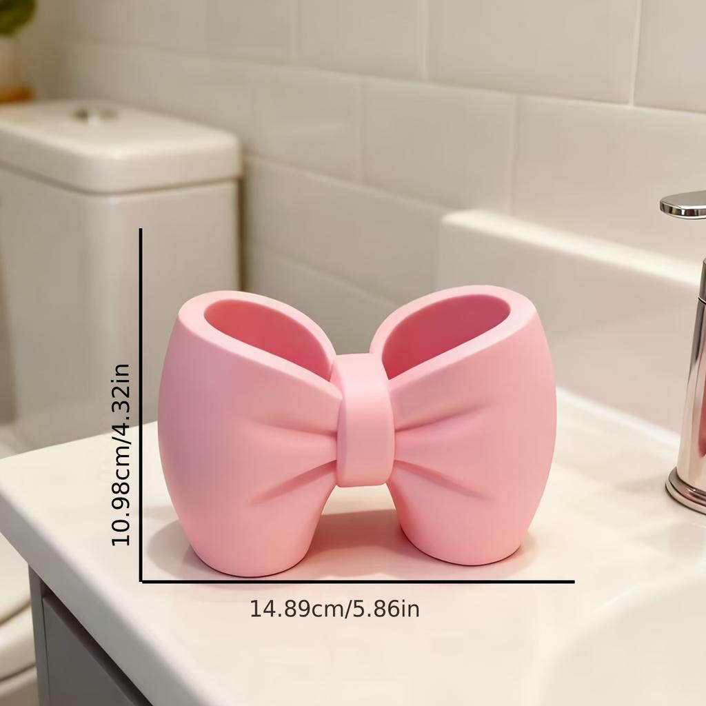 Adorable Bow-Shaped Toothbrush & Pen Holder Stand - Bow Accent for Bathroom, Bedroom - Cute Toothbrush & Pen Display For Desktop