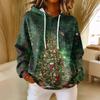 Women's Loose Comfortable Casual Fashion V-Neck Christmas Print Long Sleeve Hoodie
