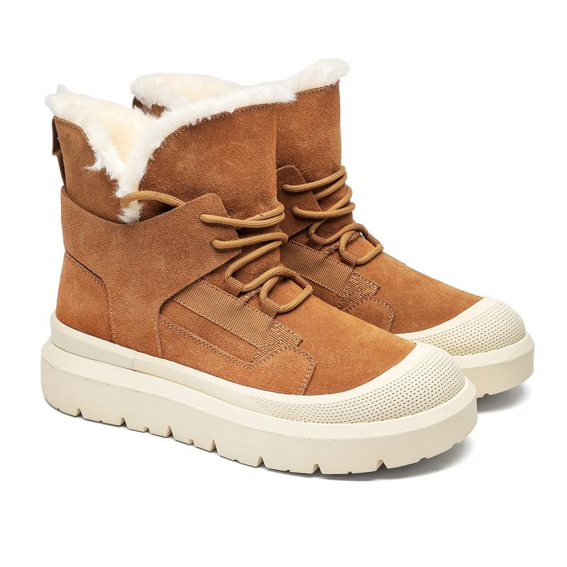 3522 autumn and winter snow boots men's and women's leather outdoor velvet thermal shoes heightened thick-soled winter high-top cotton shoes