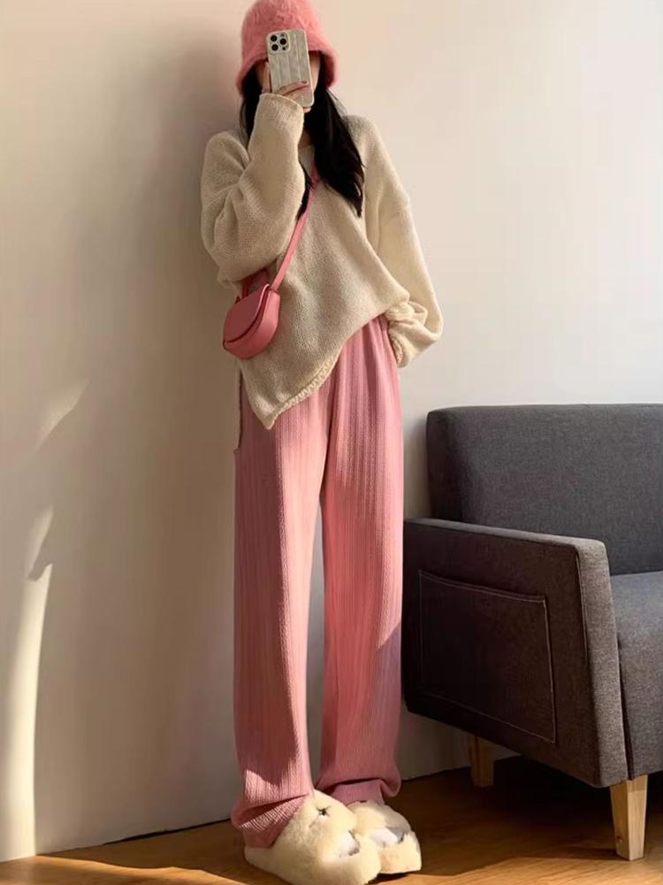 Wide Leg Pants for Spring and Autumn, Loose Straight Leg with Velvet Lamp Core, Children's Velvet Pants