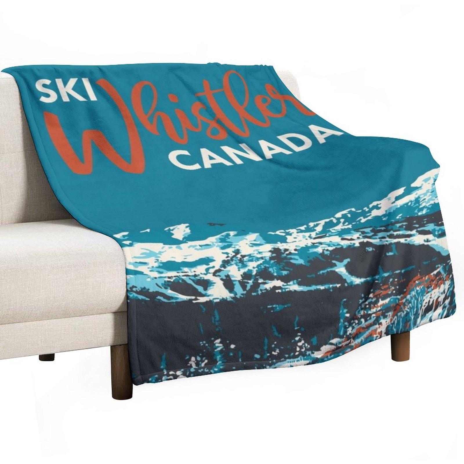 

Vintage Whistler Canada Ski Poster Throw Blanket Flannel Fabric Loose Vintage for sofa Blankets 30x40in