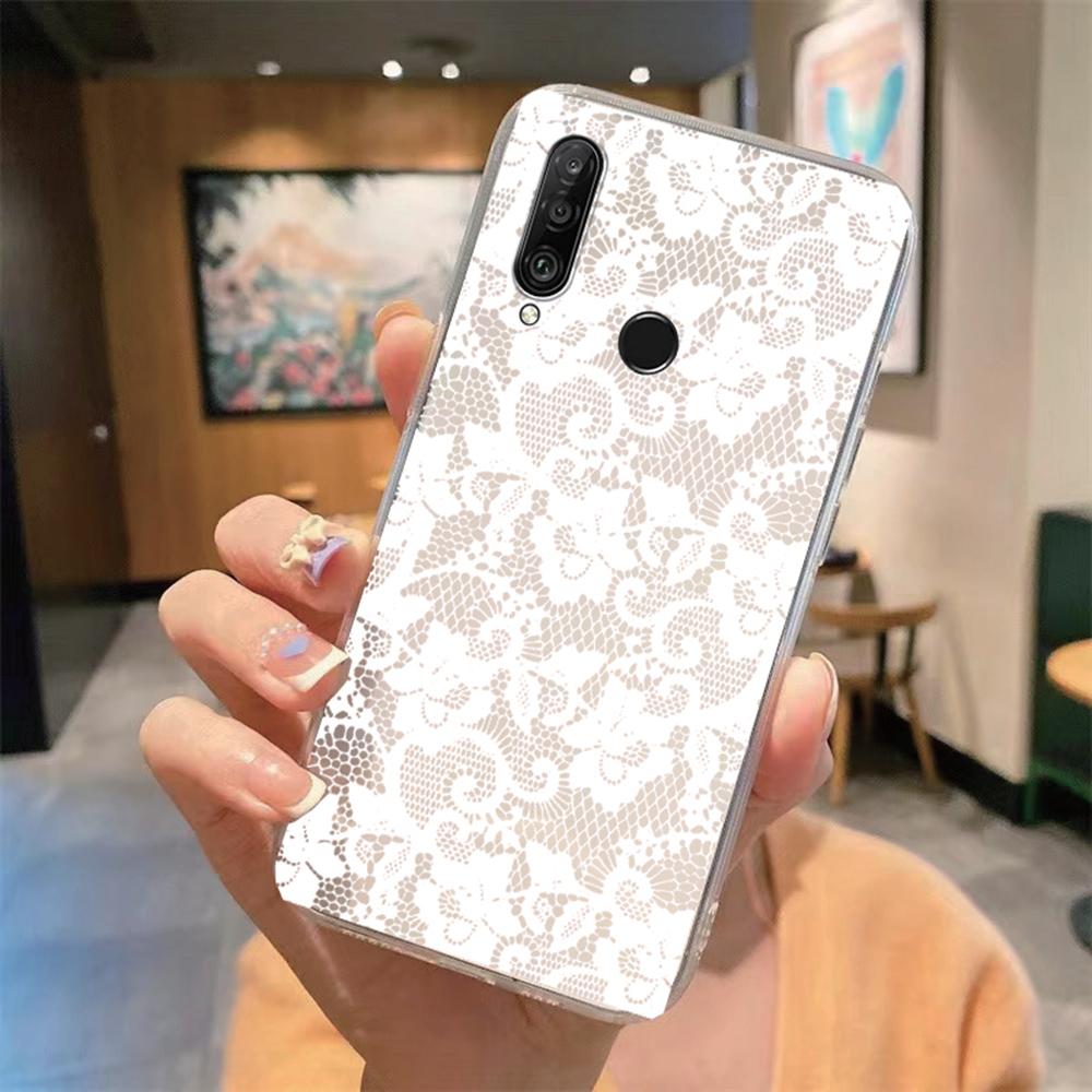 Flower Romantic Lace Pattern Phone Case For Huawei P30 P20 Lite Mate 20 Y6 Y7 P Smart 2019 Honor 20 50 Clear Transparent Cover