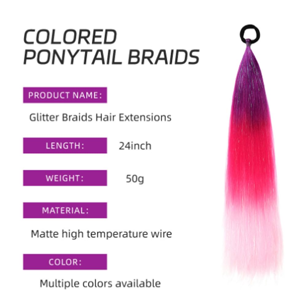 Hair Tinsel Color Extensions for Kids, Stage Use, Set of 2, Easy to Apply, Sparkling Red Gradient, Braided Hair Bundles, Wig, DIY, 60cm, 50g, Stylish