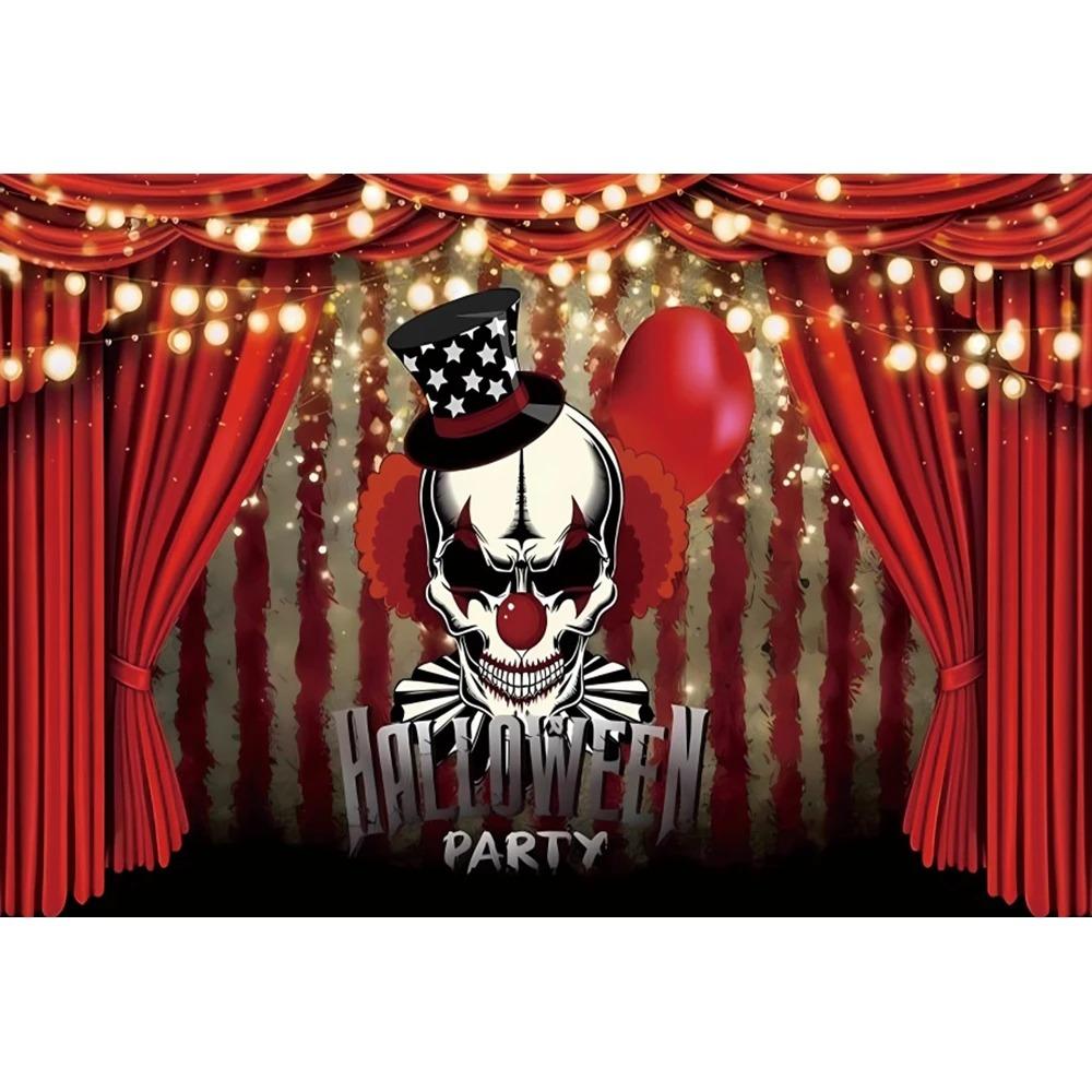 Circus Halloween Background Hanging Cloth Full Moon Night Witch Skull Carnival Party Decoration Background Photography Studio