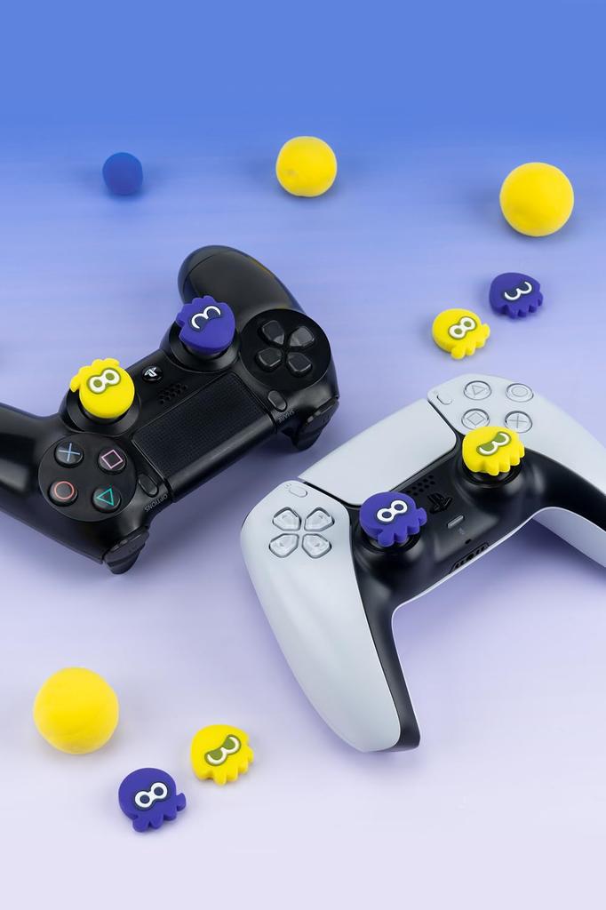 YOCORE Silicone Thumb Grip Caps for Pro Easy To Octopus Jellyfish Purple and Yellow PS4/PS5/Switch Controllers, Anti-Slip, Install, Durable, + Design,