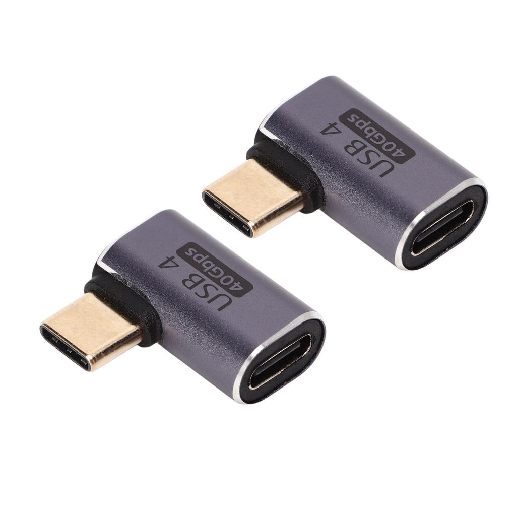 2Pcs Type C Male to Female Right Angle Connector 40Gbps 90 Degree USB C Adapter for Transmission