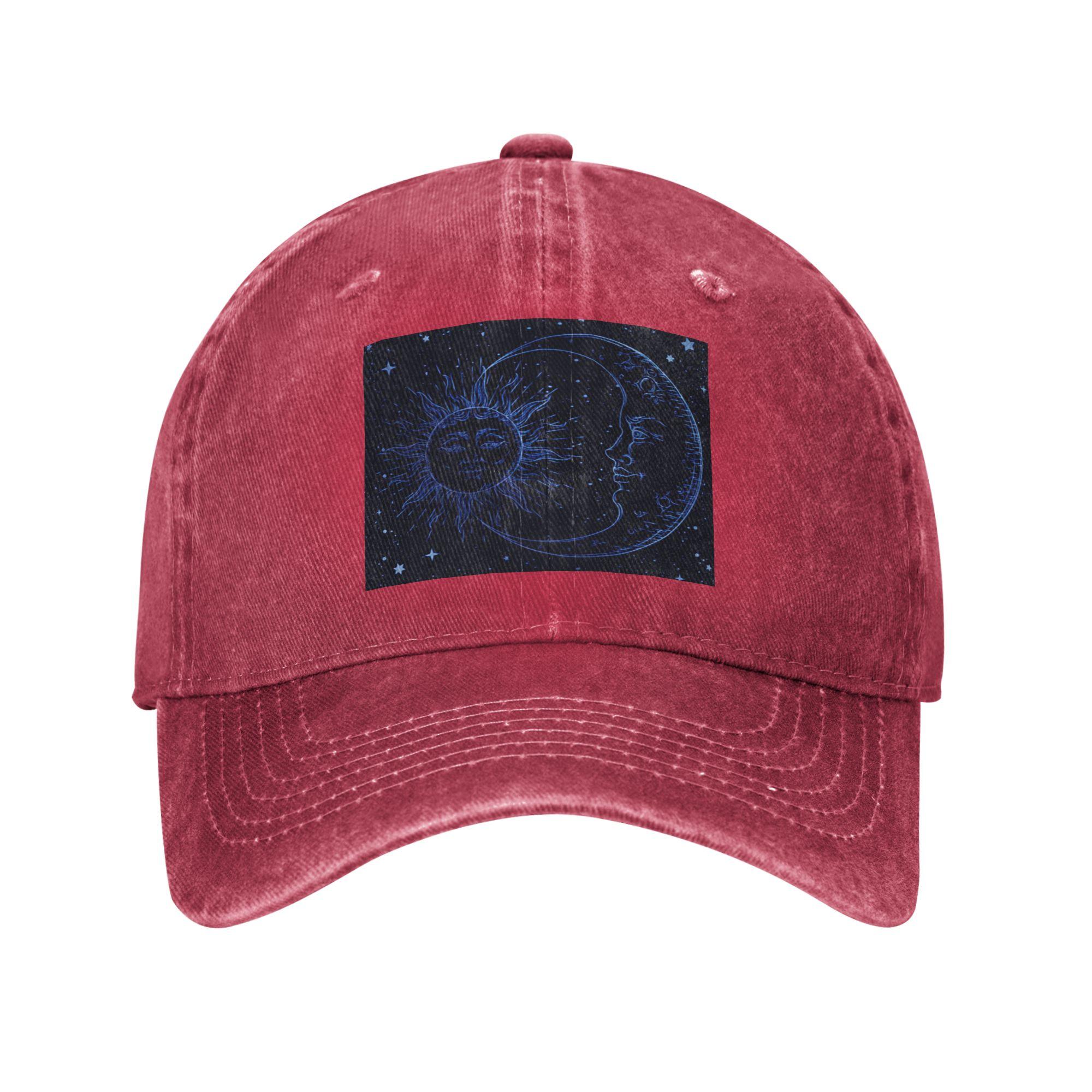 Celestial Mystic Esoteric Magic Sun Moon Baseball Caps Fashion Denim Fabric Hats Casquette Baseball Cowboy Hat for Unisex Women One Size