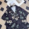 Hawaiian Coconut Full Printed Floral Ice Silk Short Sleeve Shirt Men's Summer Fashion Brand Loose Vacation Style Beach Shirt