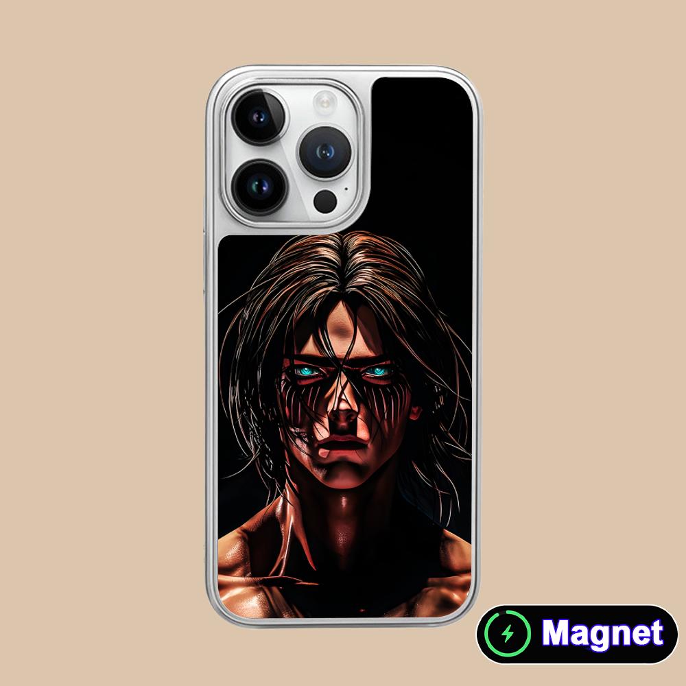 Custodia Cellulare Magsafe Placcata Argento AOT Eren Yeager per iPhone 17 16 15 14 13 12 11 Air Pro Max Plus Copertura Colorata