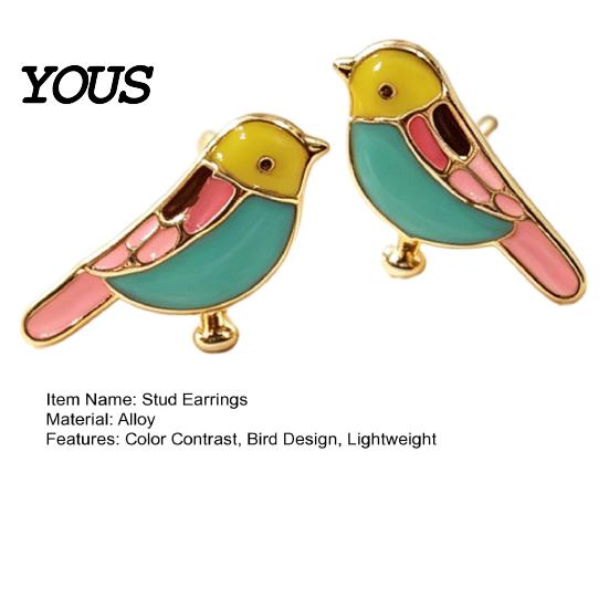 Colorful Bird Earrings 1 Pair Stud for Women, Outline Enamel Earrings, Polished Edges Glaze Finish Alloy Ear Pins Daily Wear Edge