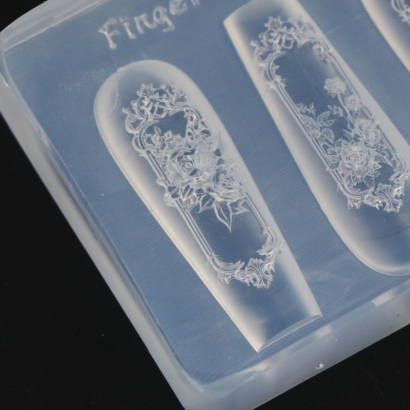 1 Stück Retro 3D Nagelformen Fensterrahmen Rosenblütenrahmen Nagelform 3D Schnitzerei Silikon Schablone DIY Maniküre Dekoration Werkzeuge