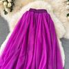 Spring And Summer Pure Color Mesh Pleated Skirt Medium Length Classic Loose And Thin Versatile High Waist Skirt