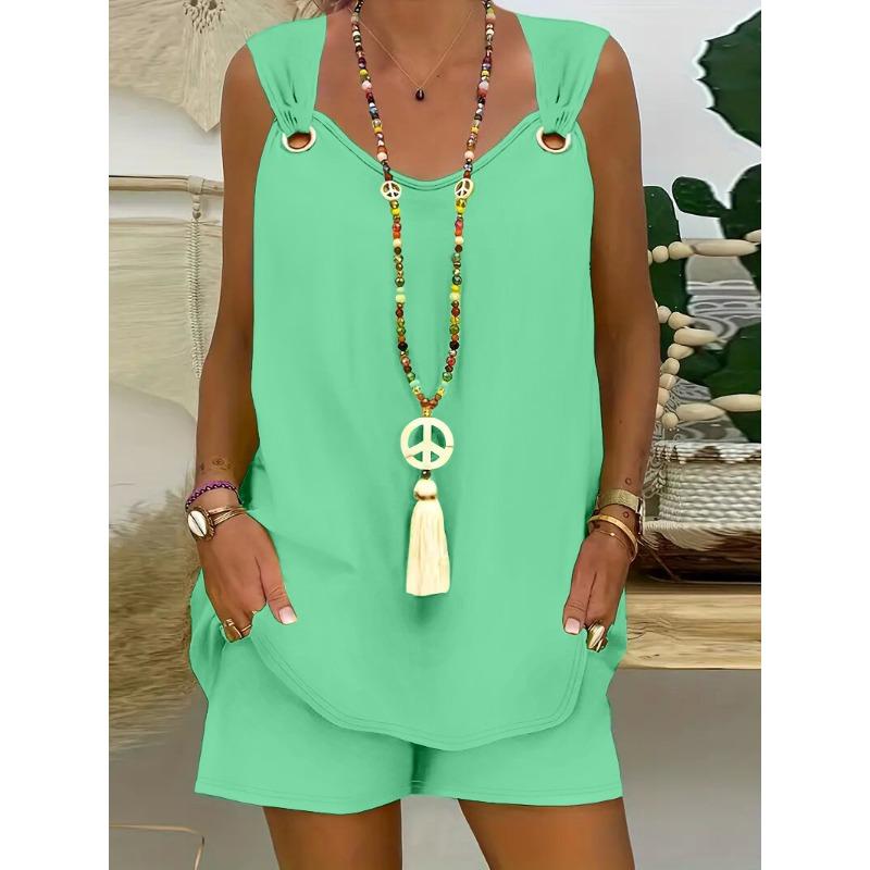 V-neck Sleeveless Vest and Shorts Summer Clothing, Women's Clothing