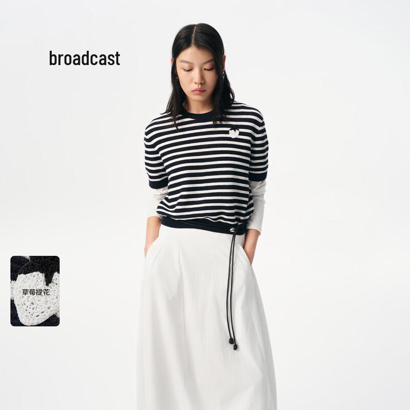 Broadcast Women's Loose-fit Striped Knit Short-Sleeve Top