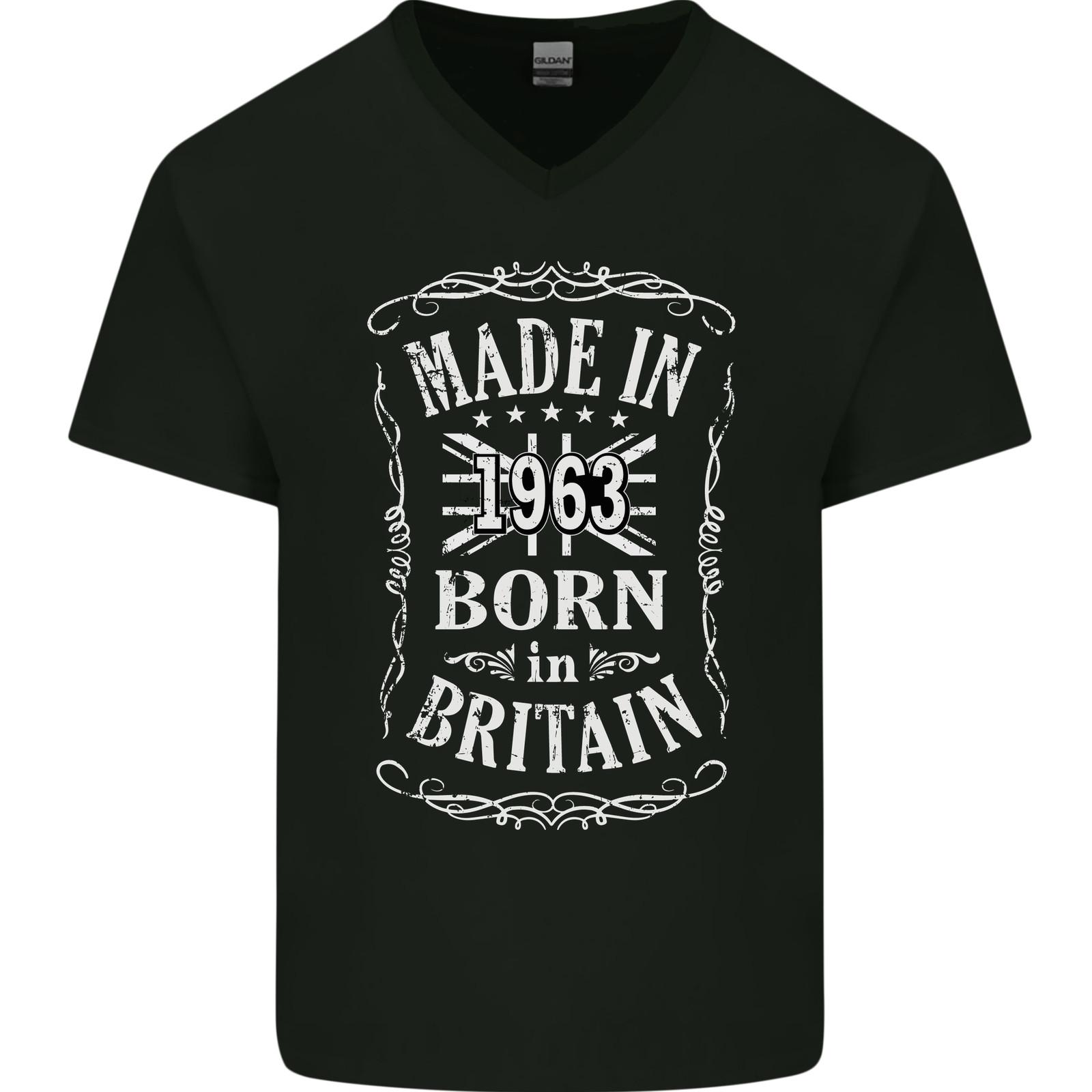 Born In Britain 63rd Birthday Made 1963 Mens V-Neck Cotton T-Shirt L