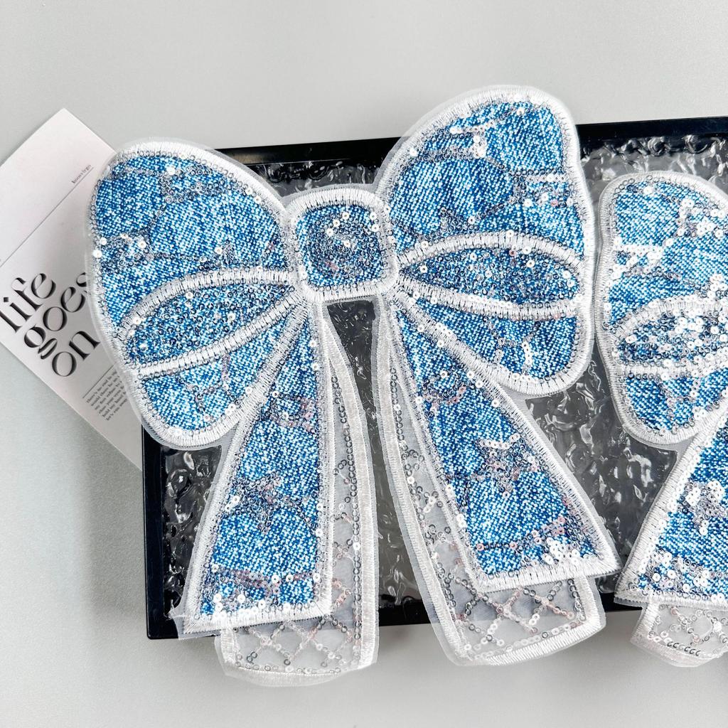 Eugen Yarn Denim Blue Bead Bow Cloth Sticker Clothing T-Shirt Dress Luggage Decoration Cloth Sticker Accessories