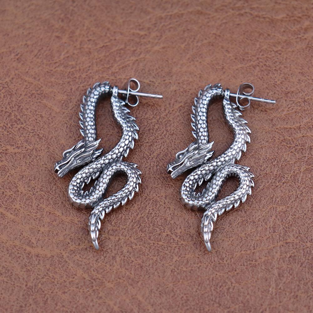 Fashion Chinese Dragon Earrings Stainless Steel Unique Handsome Loong Ear studs for Women Gift Vintage Male Jewelry Accessories