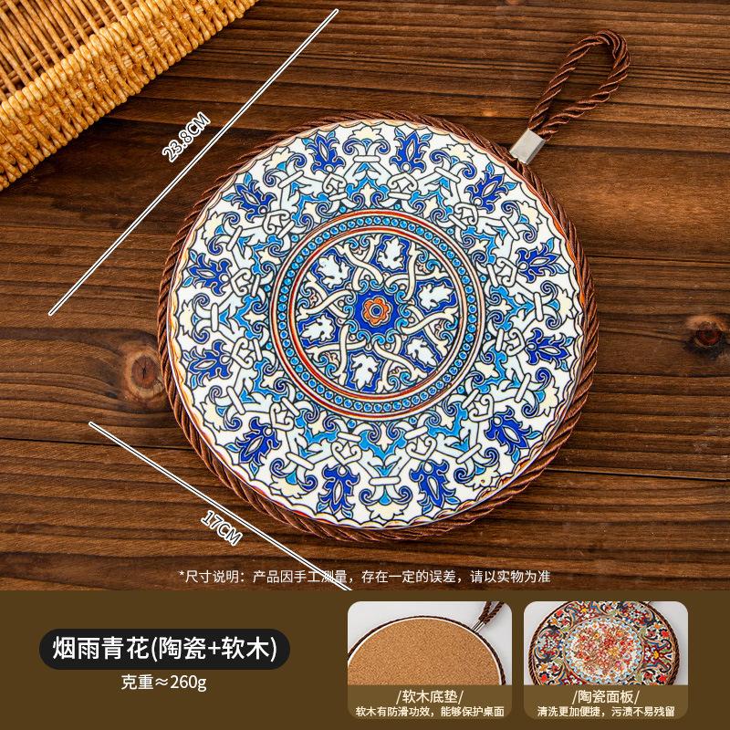 Ceramic Insulation Placemat Anti-scalding Anti-Slip Ethnic Style Dining Table Pan Mat Vintage Cork Placemat Cups Mat Kitchen New