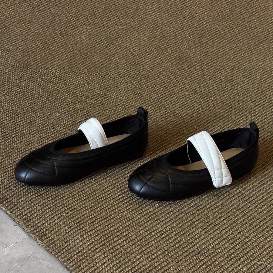 Sheepskin version~ Niche design round head Velcro Mary Jane shoes for women French casual sports style shallow mouth single shoes for women