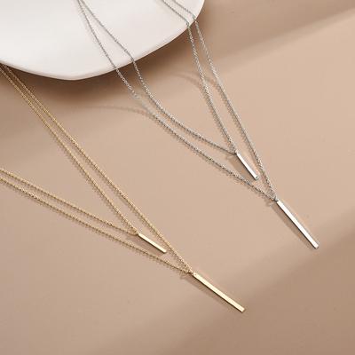 Modny 925 Srebrny Kwadratowy Długi Pasek Podwójny Naszyjnik Prosty i Wykwintny Wisiorek Damski Łańcuszek na Obojczyk Biżuteria Fine Jewelry