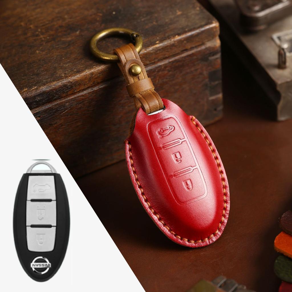 Genuine Leather Auto Key Fob Remote Cover Case Fit For Nissan Quest Elgrand Nv200 Evalia Serena Qashqai Juke X-Trail Note Almera Altima Auto